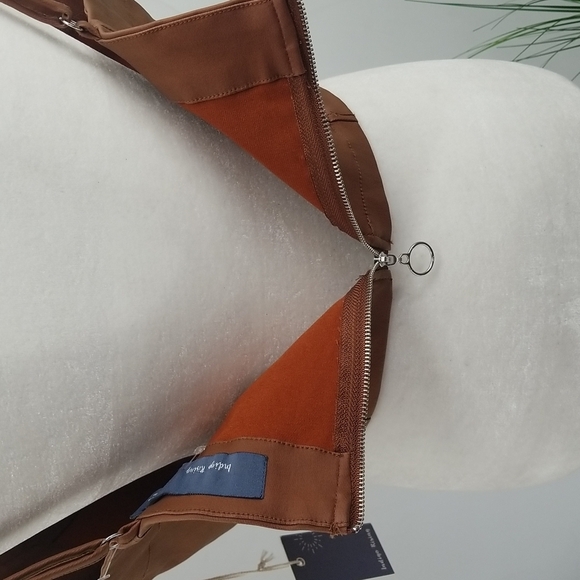 Vegan Eco Leather Tobacco Brown Corset Top w Back Zipper - Picture 7 of 12